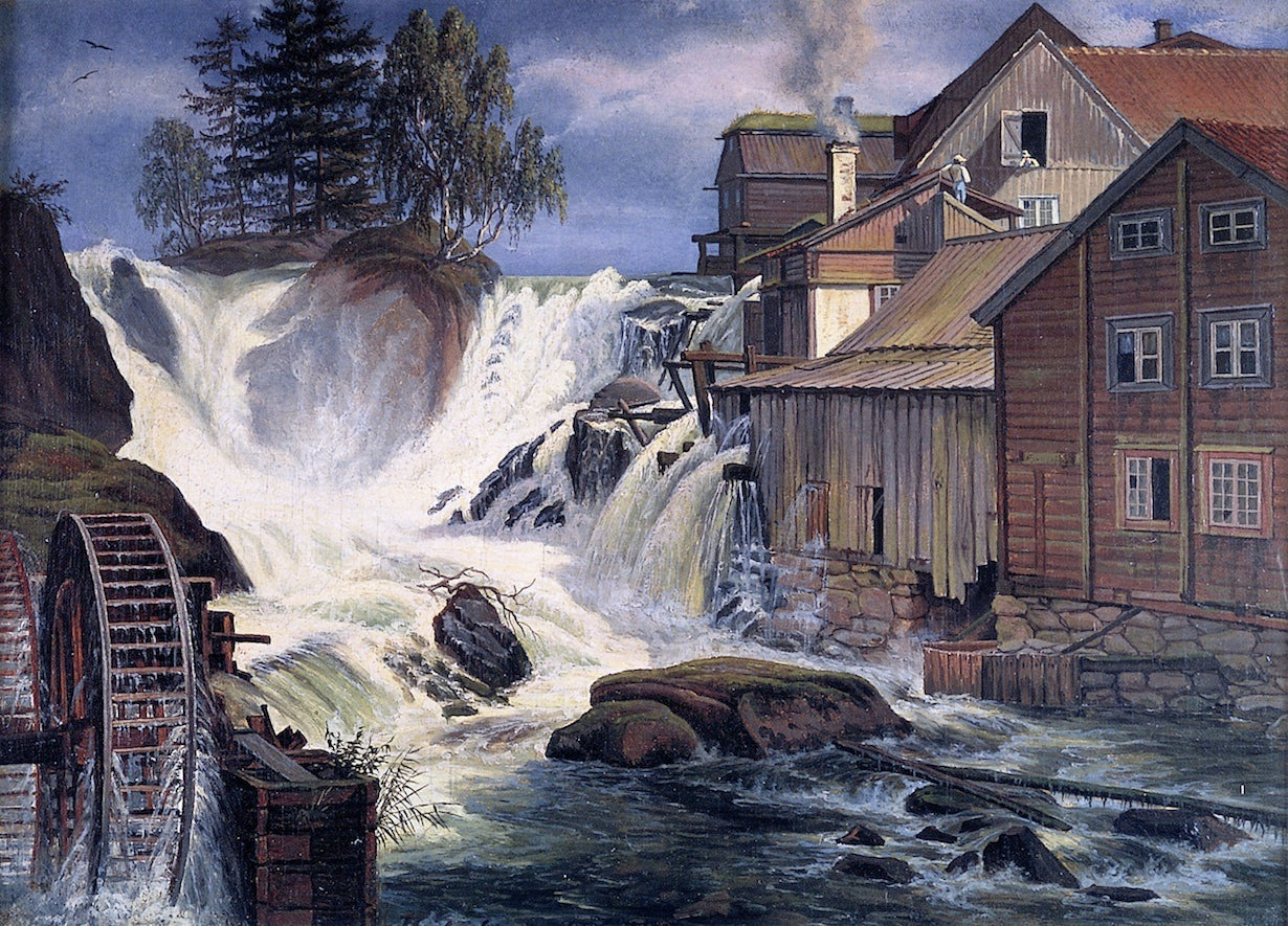 Rønneby Waterfall at Blekinge, Sweden, vintage artwork by Frederik Sødring, A3 (16x12") Poster Print