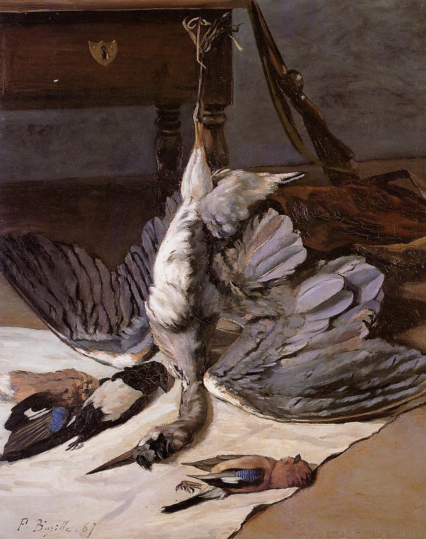 Still Life with Heron, vintage artwork by Jean Frederic Bazille, 12x8" (A4) Poster