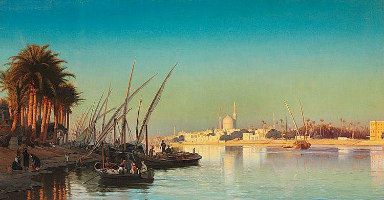Evening on the Nile near Cairo, vintage artwork by Carl Neuman, 12x8" (A4) Poster