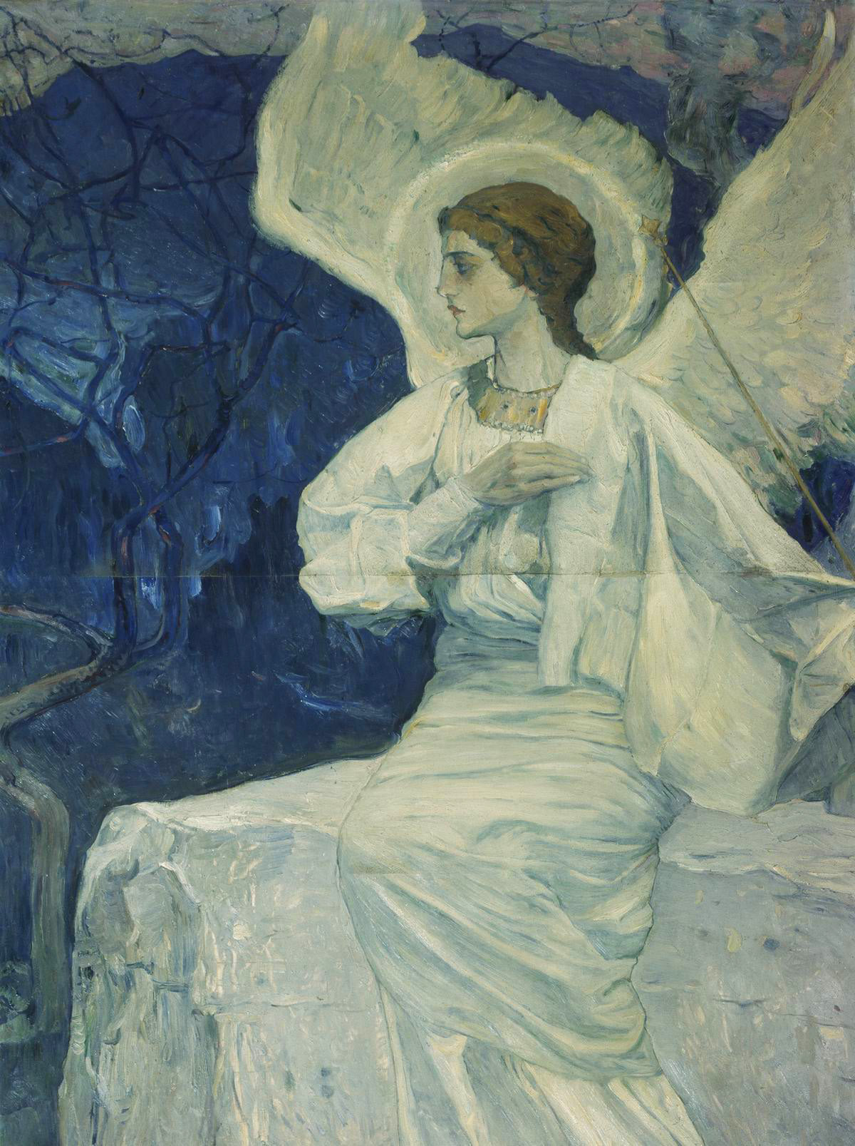 Angel Seated on a Coffin, vintage artwork by Mikhail Vasilevich Nesterov, 12x8" (A4) Poster