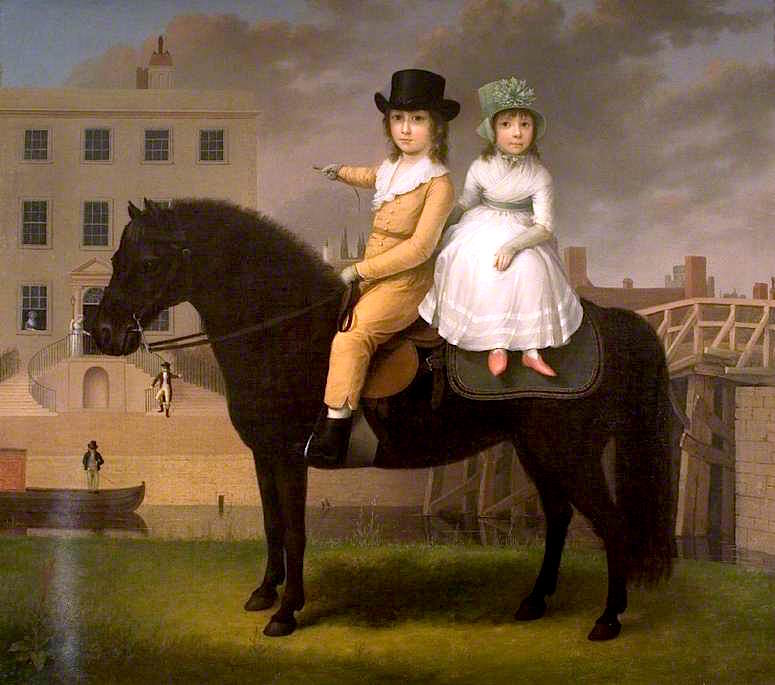 Wright Thomas Squire, and His Sister Charlotte on a Black Pony, vintage artwork by Nathan Fielding, 12x8" (A4) Poster
