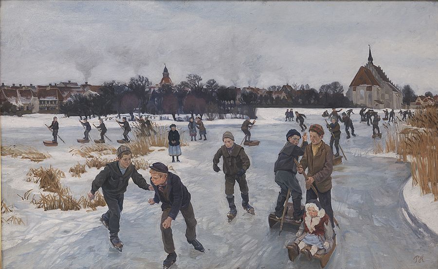 Children Skating outside Fåborg by Peter Hansen,A3(16x12")Poster
