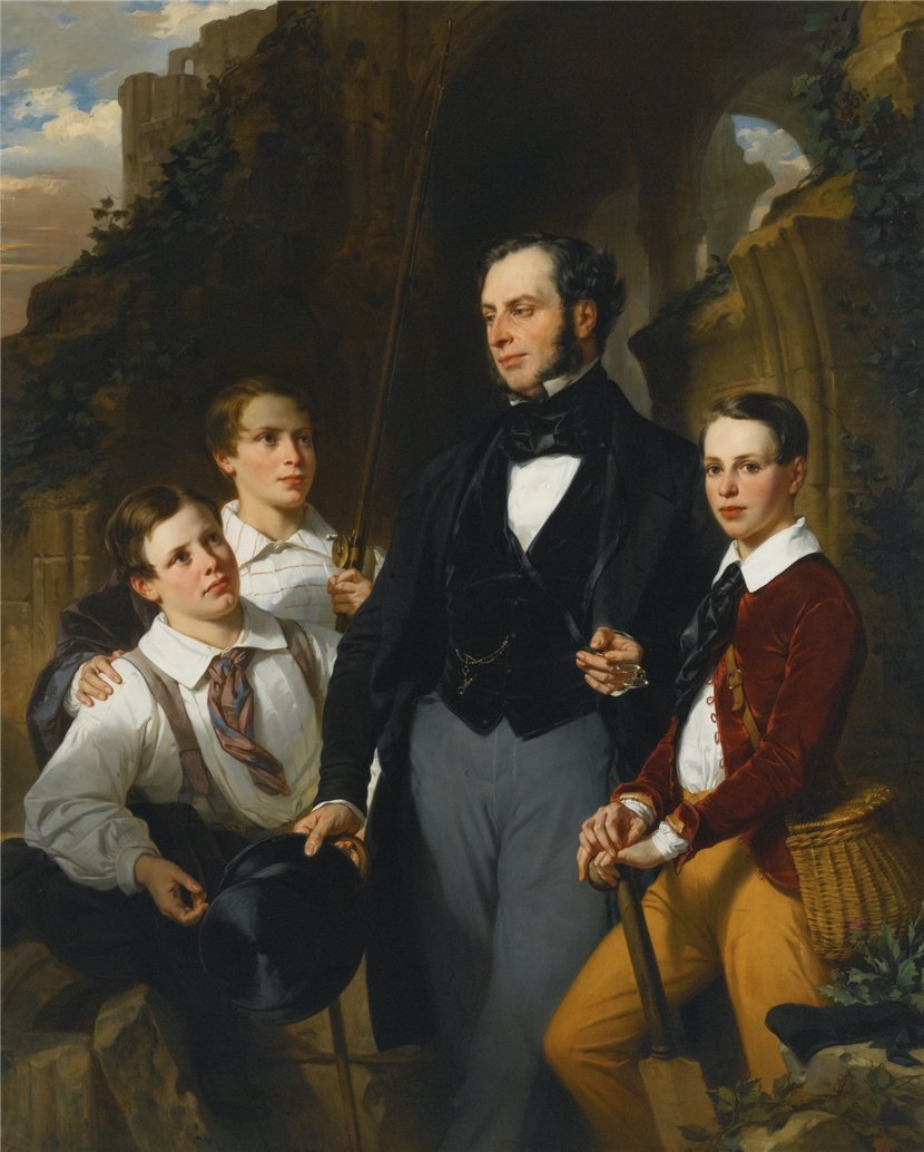 Portrait of Laurence Davidson and His Three Sons, vintage artwork by Eugene François Marie Joseph Deveria, A3 (16x12") Poster Print