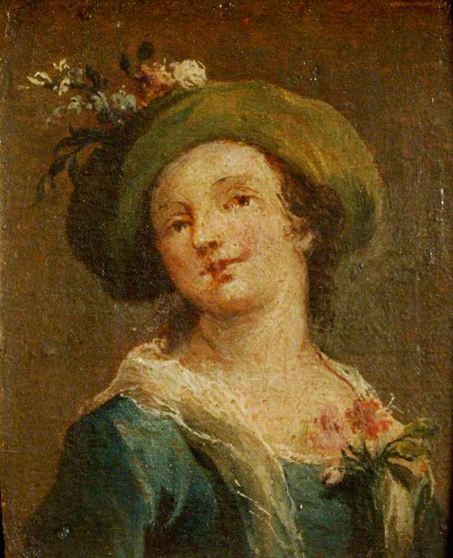 A Girl in a Hat in Profile and a Girl in a Hat Full Face (diptych, right panel), vintage artwork by Francesco Guardi, 12x8" (A4) Poster
