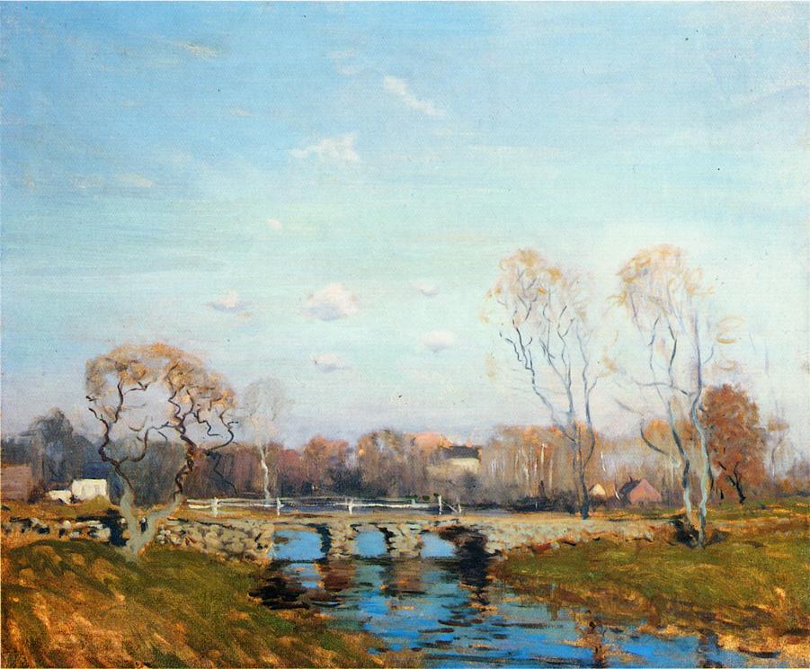 The Old Bridge at Bridgewater, Massachusetts, vintage artwork by Arthur Clifton Goodwin, 12x8" (A4) Poster