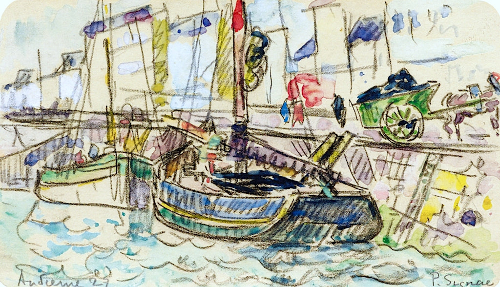Audierne, Boats at Quay, vintage artwork by Paul Signac, 12x8" (A4) Poster