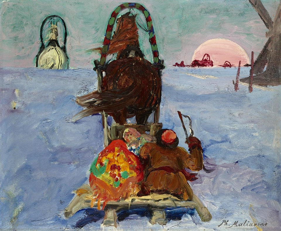 Winter landscape with sleigh by Filipp Andreevich Maliavin,A3(16x12")Poster