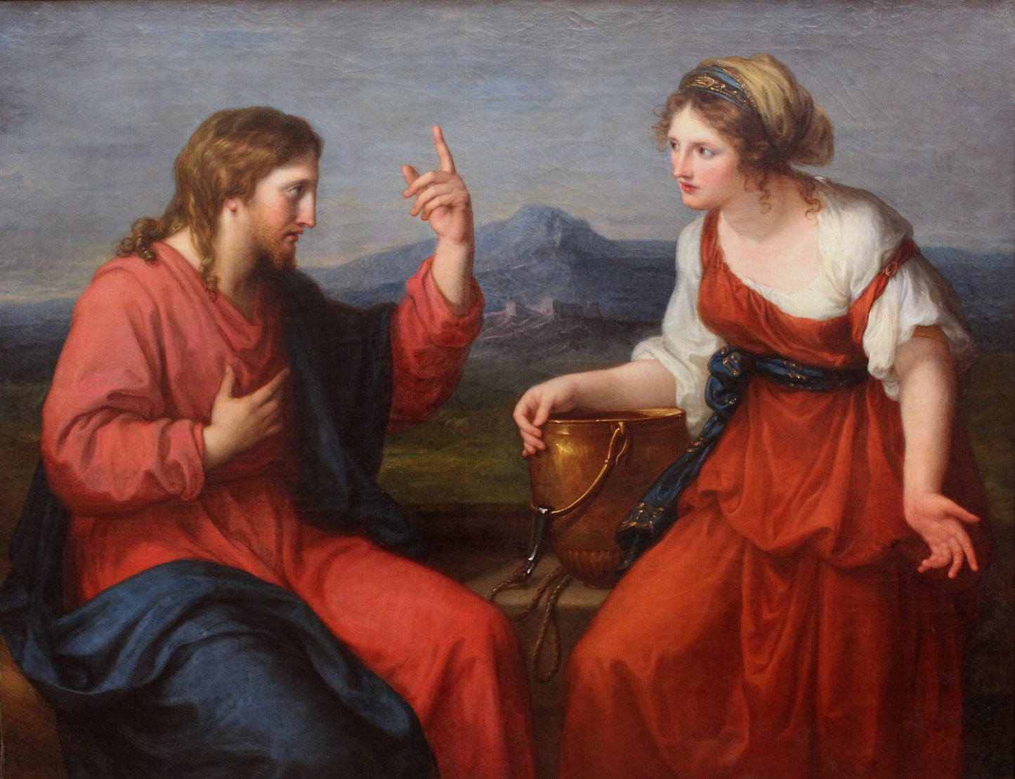 Christ and the Samaritan Woman at the Well, vintage artwork by Angelica Kauffmann, 12x8" (A4) Poster