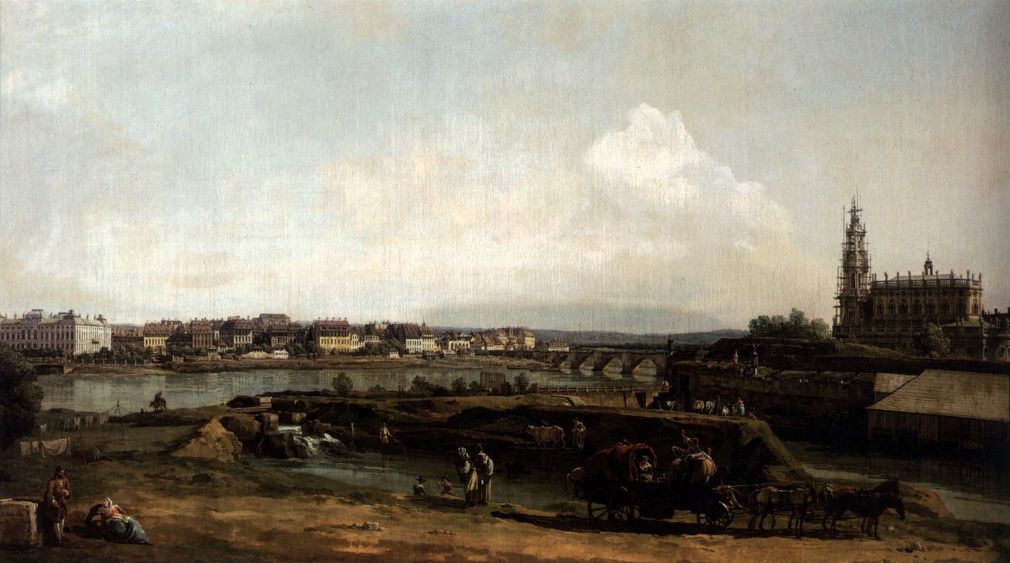Dresden from the Left Bank of the Elbe, below the Fortifications, vintage artwork by Bernardo Bellotto, 12x8" (A4) Poster