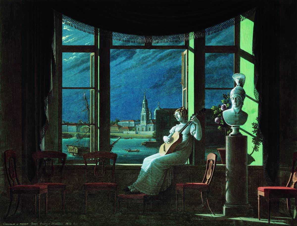 Moonlit Night, vintage artwork by Fedor Tolstoy, 12x8" (A4) Poster