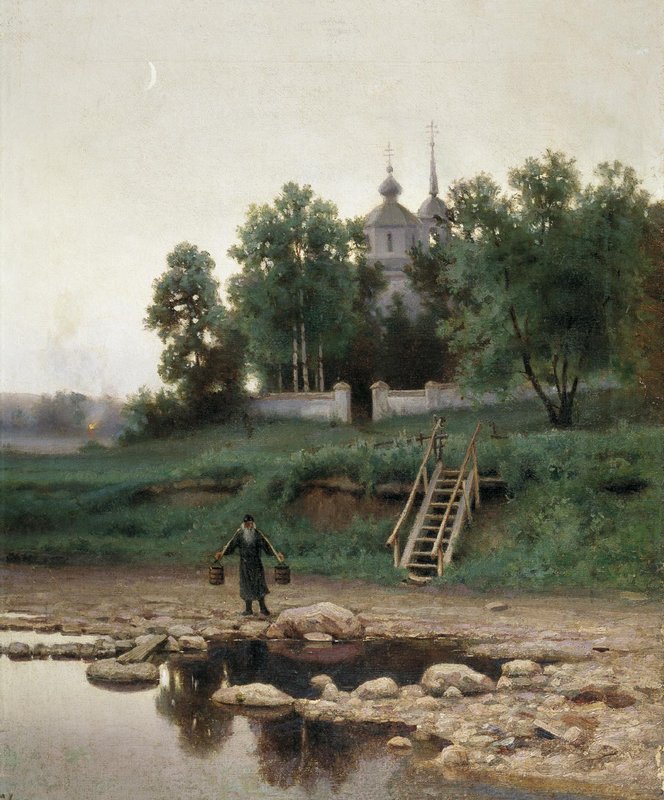 by the Monastery, vintage artwork by Efim Efimovich Volkov, 12x8" (A4) Poster