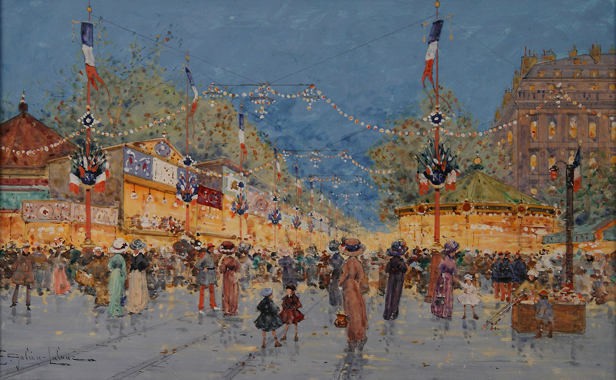 Foire aux pains d'Epices, La Nation, vintage artwork by Eugene Galien-Laloue, 12x8" (A4) Poster