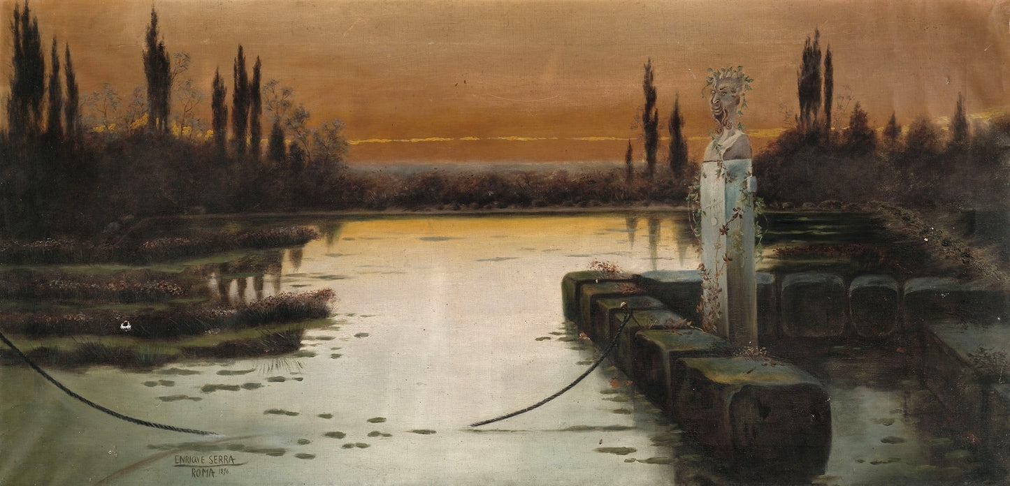 Evening Mood in the Pontine Marshes by Enrique Serra y Auque,A3(16x12")Poster