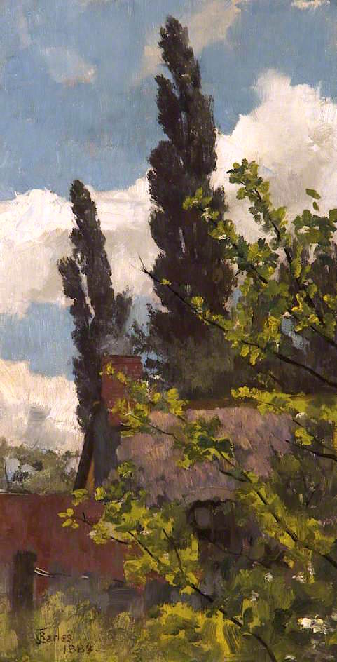 Rooftops and Poplars, vintage artwork by James Charles, 12x8" (A4) Poster