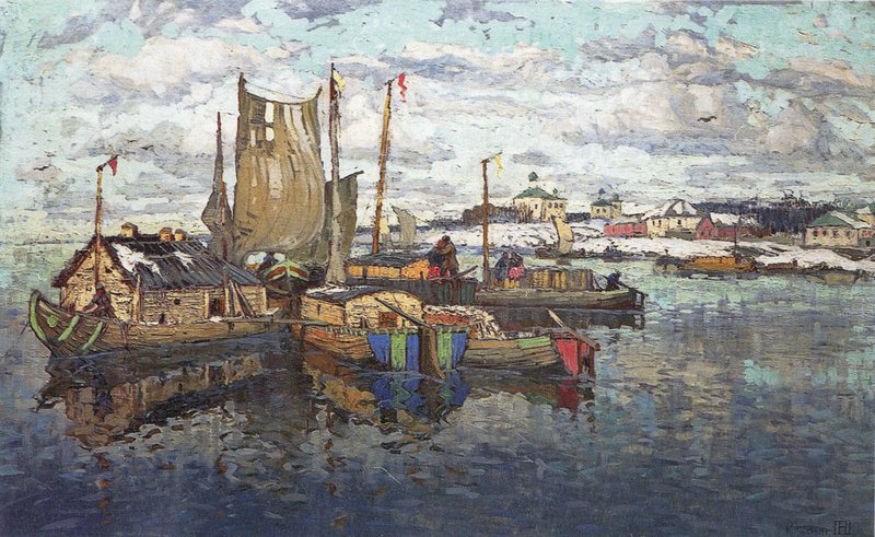 The First Snow on the River by Konstantin Gorbatov,16x12(A3) Poster