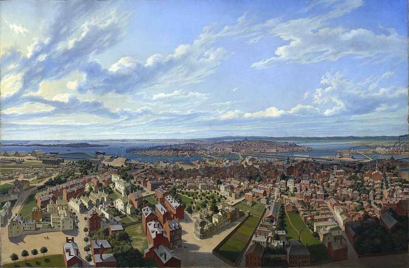 Boston, vintage artwork by Hubert Sattler, A3 (16x12") Poster Print
