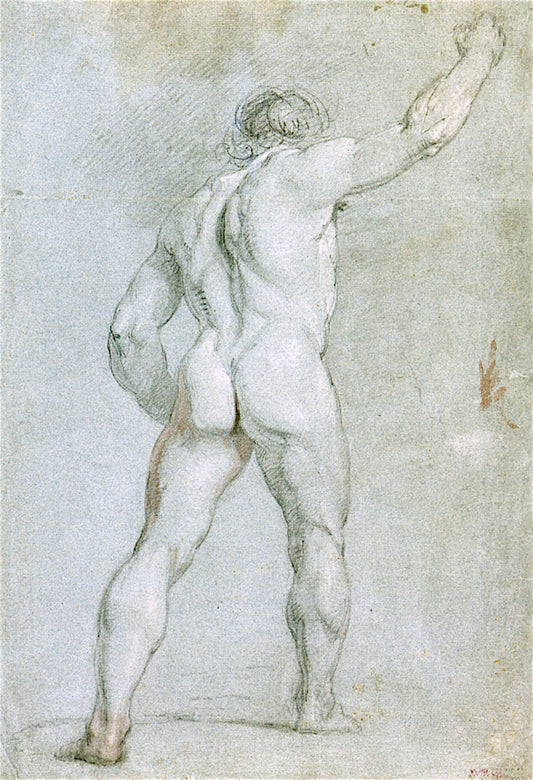 Academy Study of a Standing Male Nude, with Right Arm Raised, Seen from Behind, vintage artwork by Joseph Mallord William Turner, 12x8" (A4) Poster