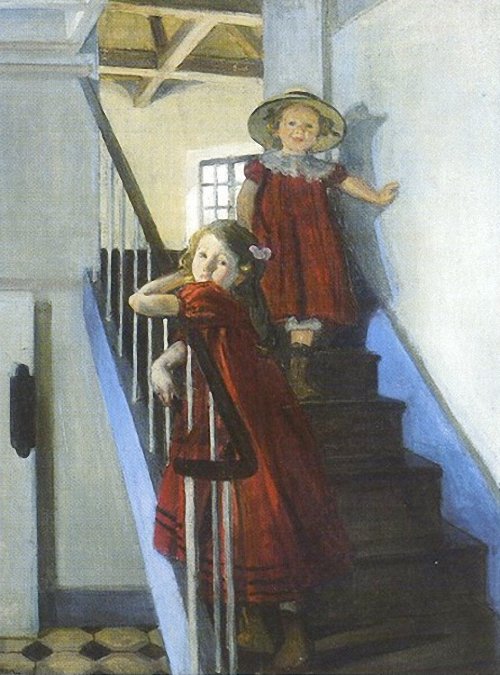 Girls on the Staircase by Lucien Simon,A3(16x12")Poster