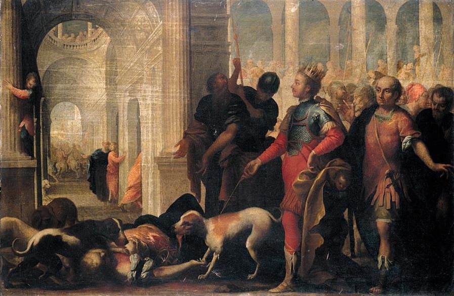 Queen Jezabel Being Punished by Jehu, vintage artwork by Andrea Celesti, 12x8" (A4) Poster