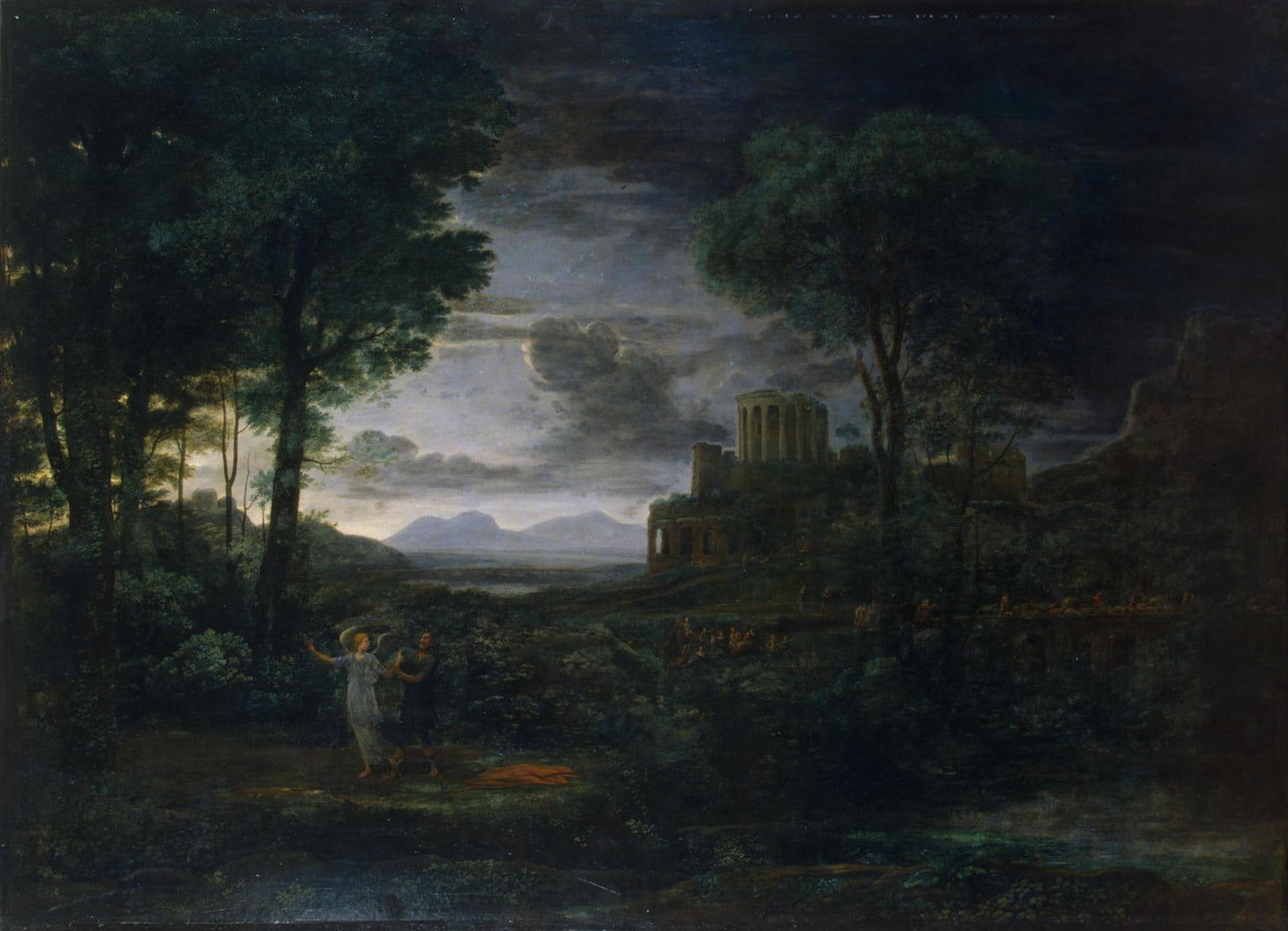 Landscape with Jacob Wrestling with the Angel (Night), vintage artwork by Claude Lorrain, 12x8" (A4) Poster