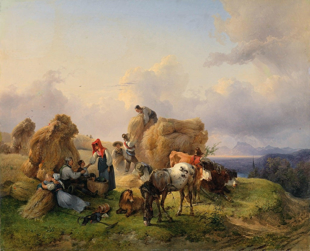 Harvesting in the Foothills of the Alps, vintage artwork by Friedrich Gauermann, A3 (16x12") Poster Print