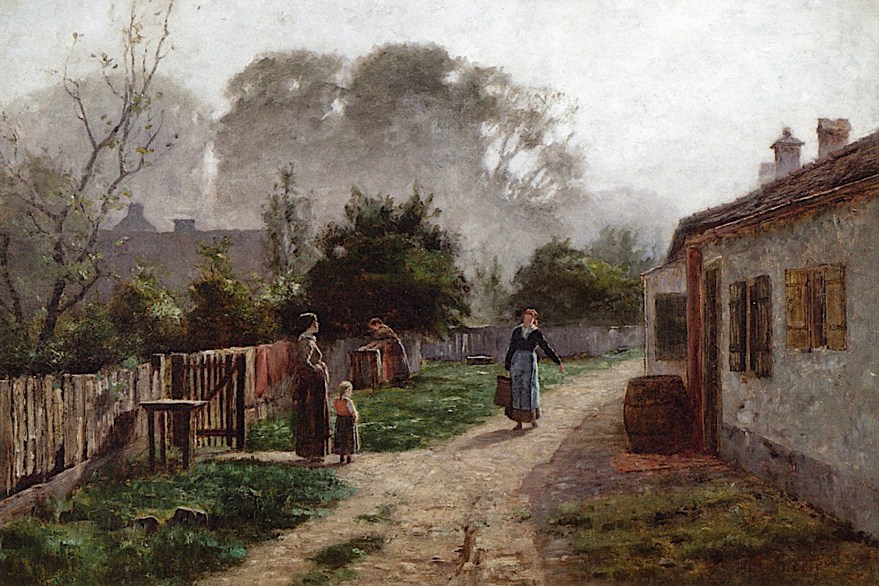 Munich Village Scene, vintage artwork by Theodore Clement Steele, 12x8" (A4) Poster