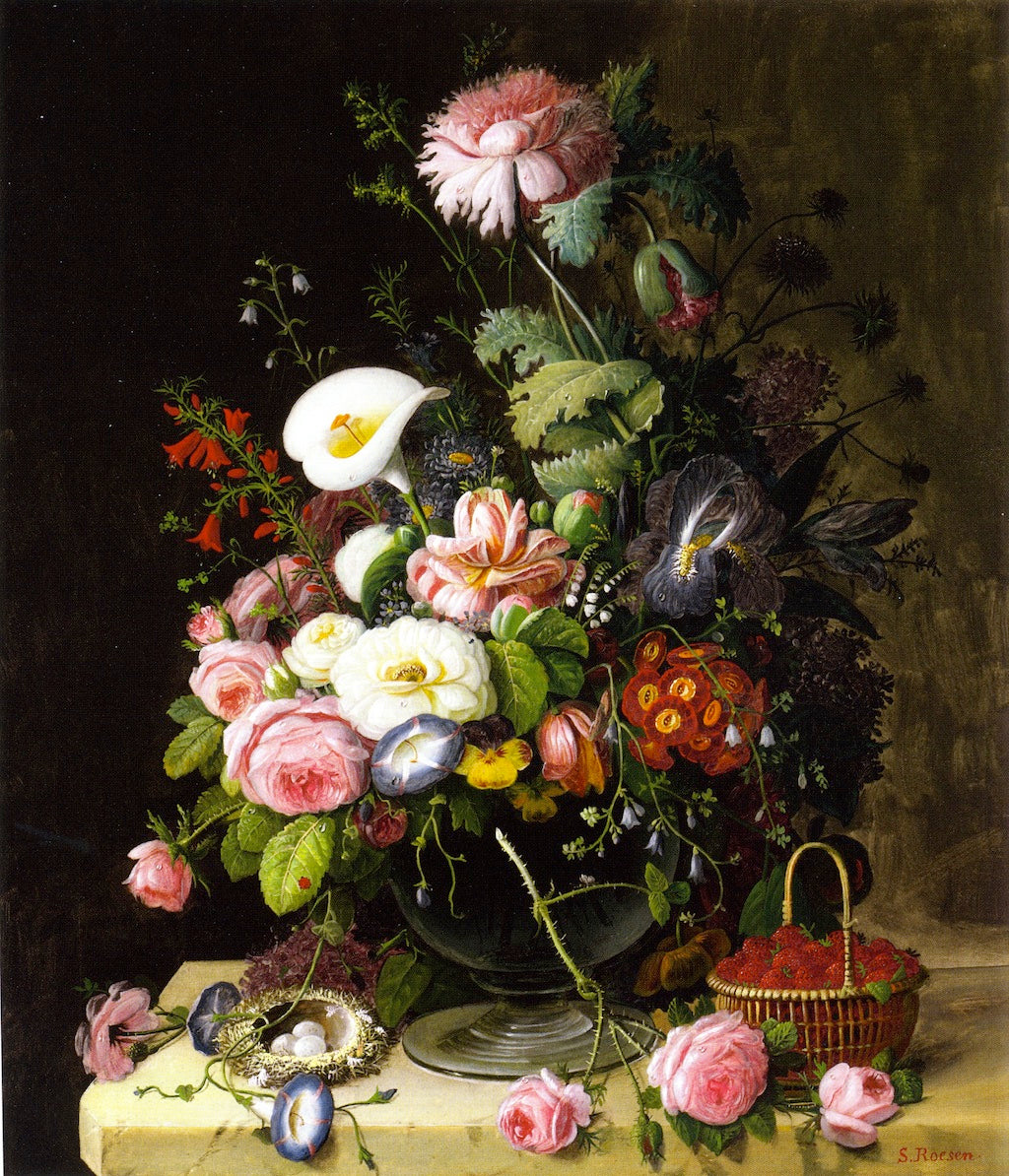 Still LIfe, Vase of Flowers, vintage artwork by Severin Roesen, A3 (16x12") Poster Print