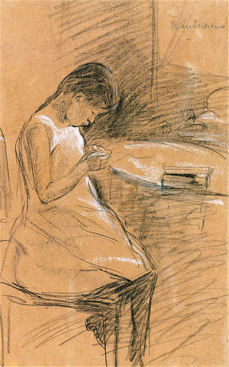 The Artist's Daughter, Sewing, vintage artwork by Max Liebermann, 12x8" (A4) Poster