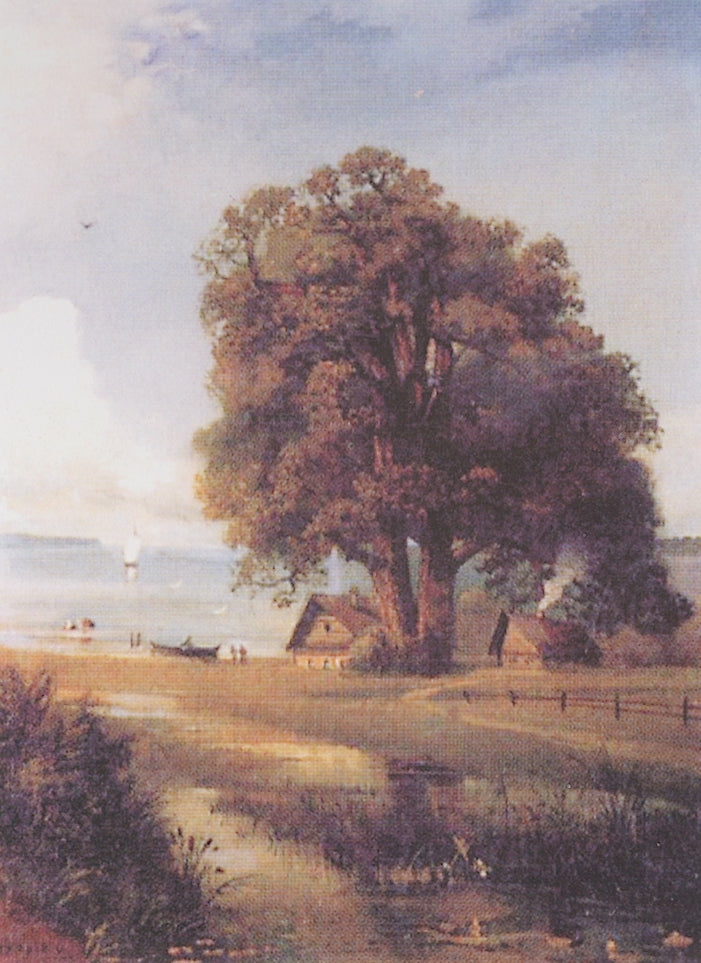 Landscape with Cottages by the Lake, vintage artwork by Alexei Kondratyevich Savrasov, 12x8" (A4) Poster