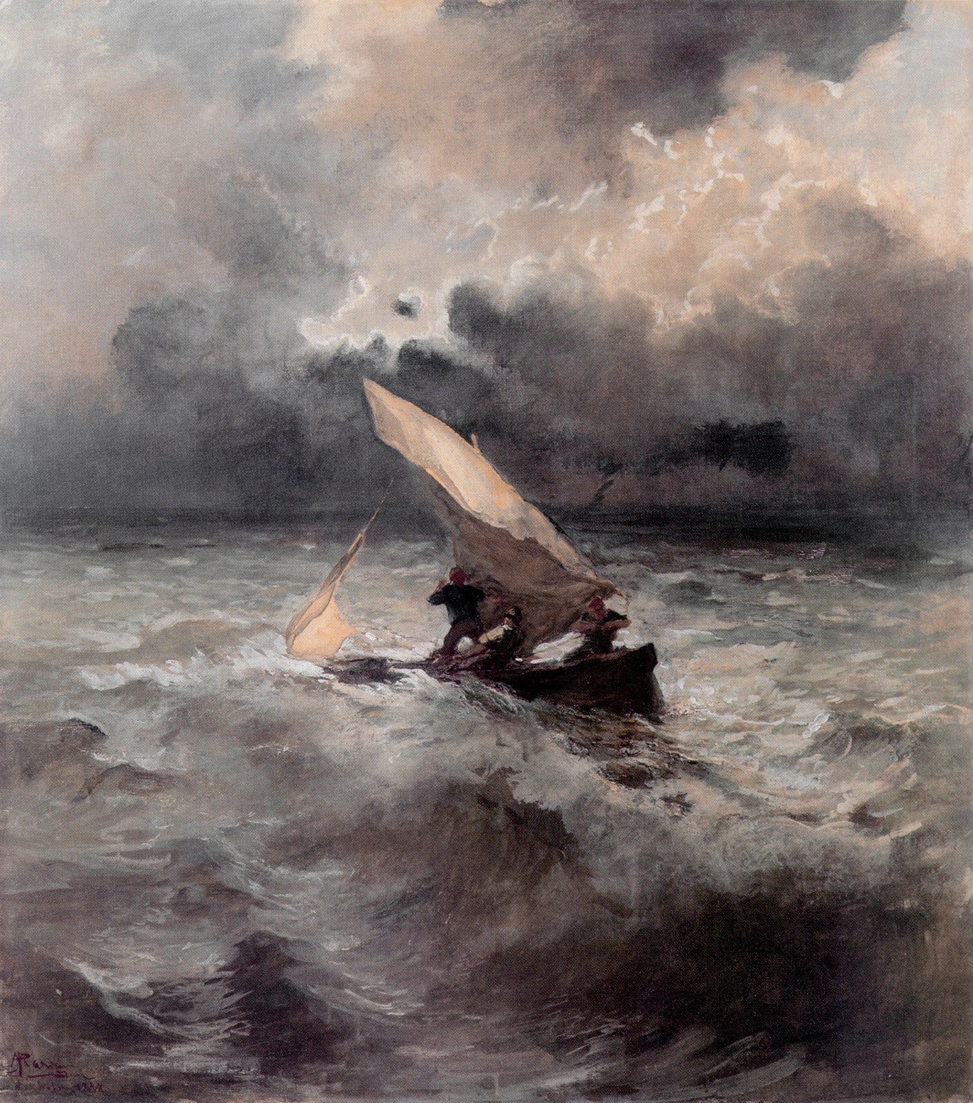 The Stormy Sea, vintage artwork by Pompeo Mariani, 12x8" (A4) Poster