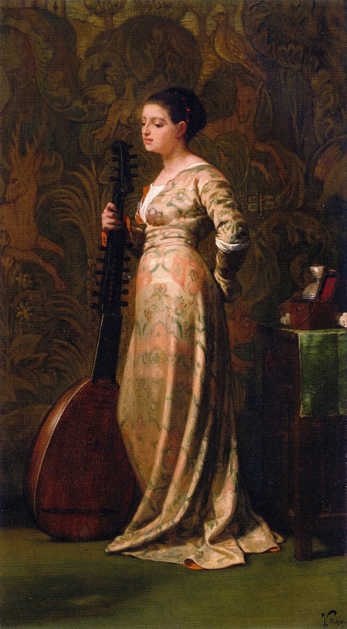 Girl with a Lute, vintage artwork by Elihu Vedder, 12x8" (A4) Poster