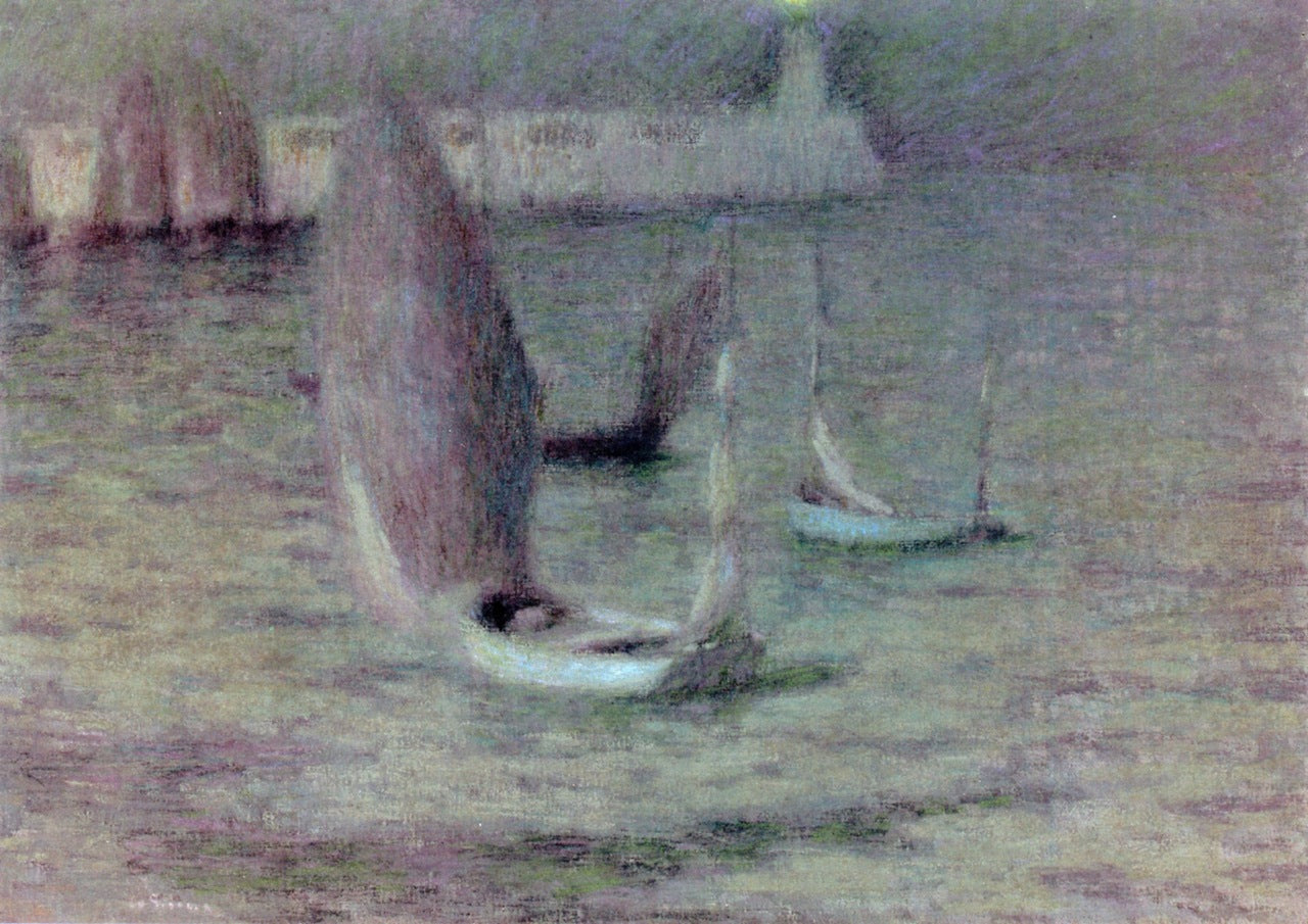 Boats in the Moonlight, le Treport, vintage artwork by Henri Le Sidaner, 12x8" (A4) Poster