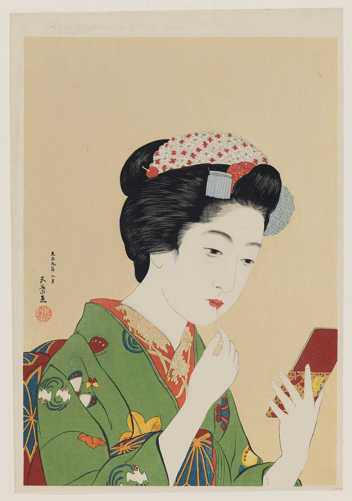 Woman Applying Color to Her Lips by Goyō Hashiguchi,16x12(A3) Poster