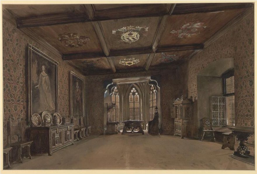 Interieur von Schloss Rosenberg, vintage artwork by Rudolf von Alt, A3 (16x12") Poster Print