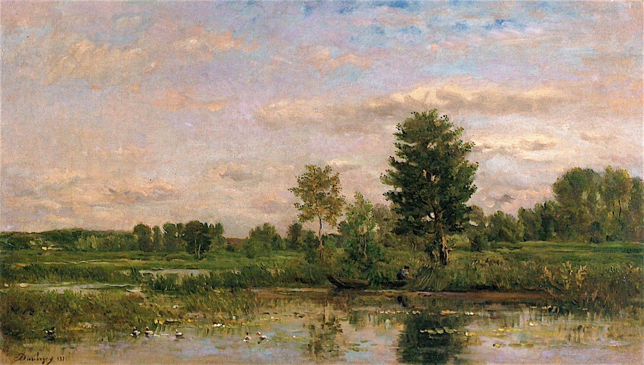 A Boat on the Banks of the River, vintage artwork by Charles-François Daubigny, A3 (16x12") Poster Print