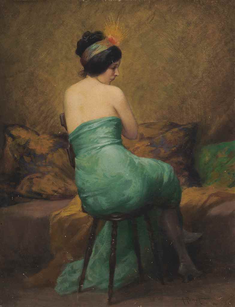 The feathered headband, vintage artwork by Albert Joseph Penot, 12x8" (A4) Poster