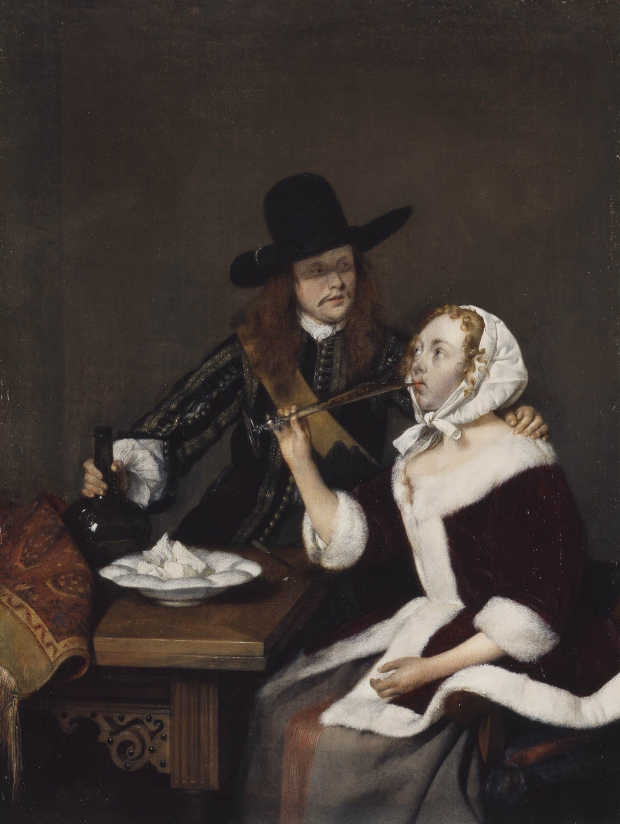 A Gentleman Pressing a Lady to Drink, vintage artwork by Gerard ter Borch, 12x8" (A4) Poster