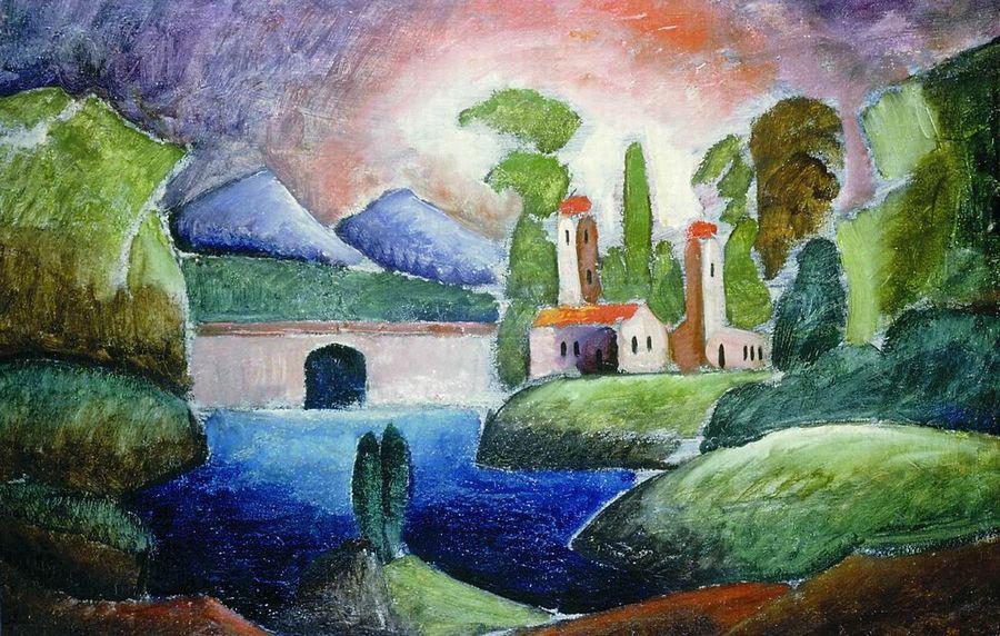 Landscape with Towers, vintage artwork by Ilya Mashkov, 12x8" (A4) Poster