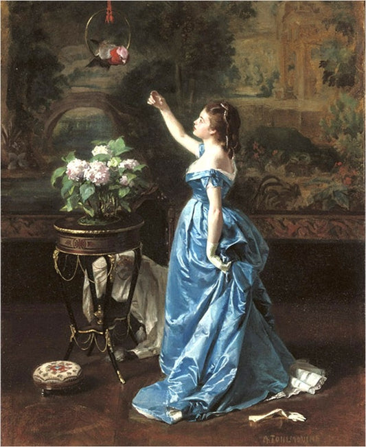 Exotic Companion, vintage artwork by Auguste Toulmouche, 12x8" (A4) Poster