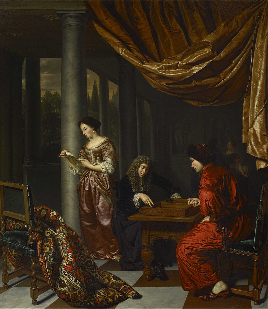 Interior with Figures Playing Tric-trac, vintage artwork by Frans van Mieris the Elder, 12x8" (A4) Poster