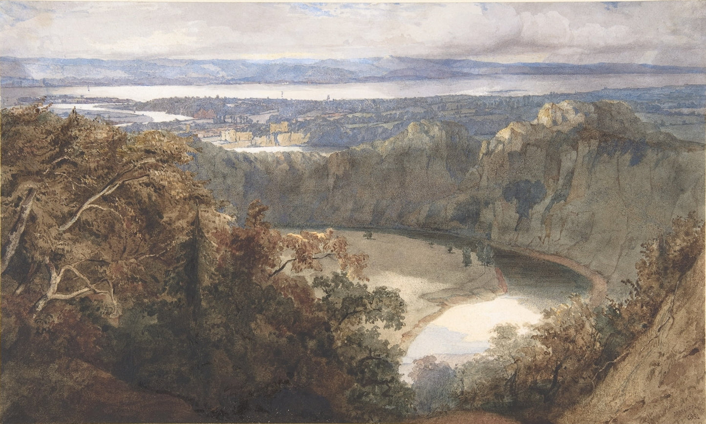 View of Chepstow, Wales, vintage artwork by John Scarlett Davis, A3 (16x12") Poster Print