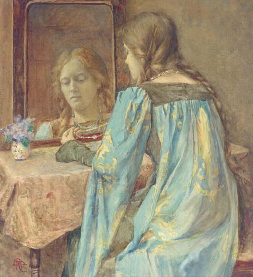ady in Medieval Dress at Her Toilette by Henry Meynell Rheam,A3(16x12")Poster