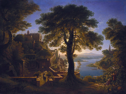 Castle by  the River, vintage artwork by Karl Friedrich Schinkel, 12x8" (A4) Poster