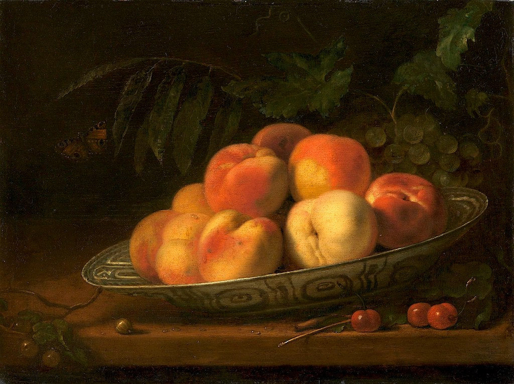 Bowl of peaches, vintage artwork by Abraham van Calraet, 12x8" (A4) Poster