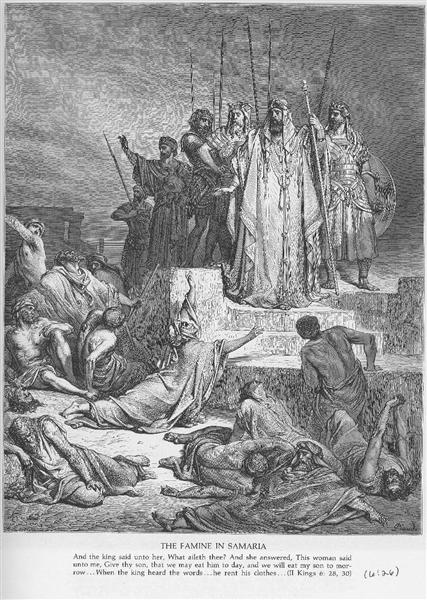 A Famine In Samaria, vintage artwork by Gustave Dore, 12x8" (A4) Poster