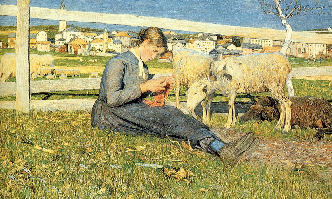 Ragazza che fa la calza, vintage artwork by Giovanni Segantini, 12x8" (A4) Poster