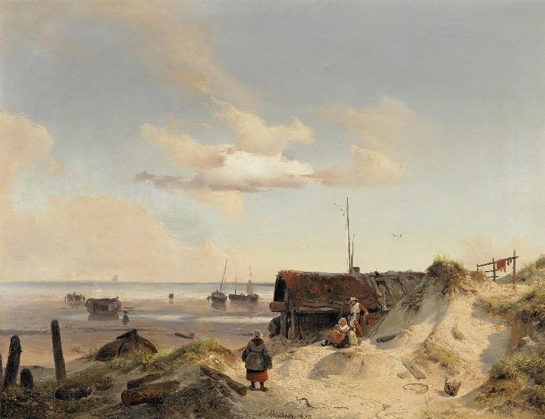 Fisher Huts in the Dunes, vintage artwork by Andreas Achenbach, A3 (16x12") Poster Print