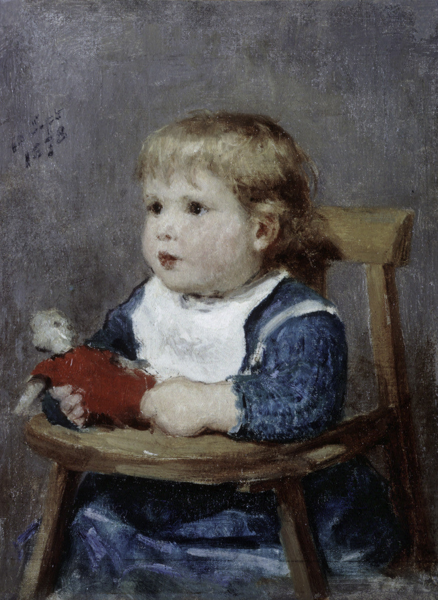 Girl in a Child's Chair (study), vintage artwork by Albert Anker, 12x8" (A4) Poster