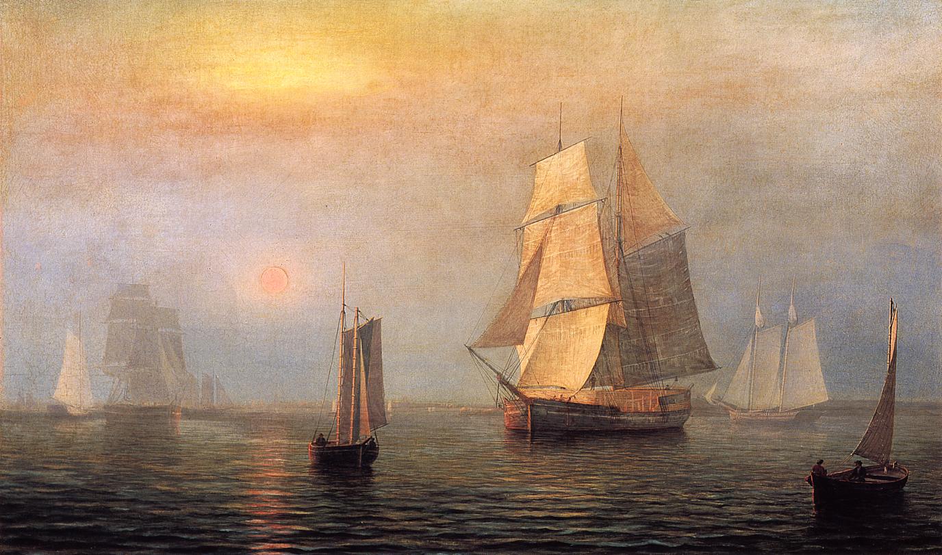Shipping in Down East Waters, vintage artwork by Fitz Henry Lane, A3 (16x12") Poster Print