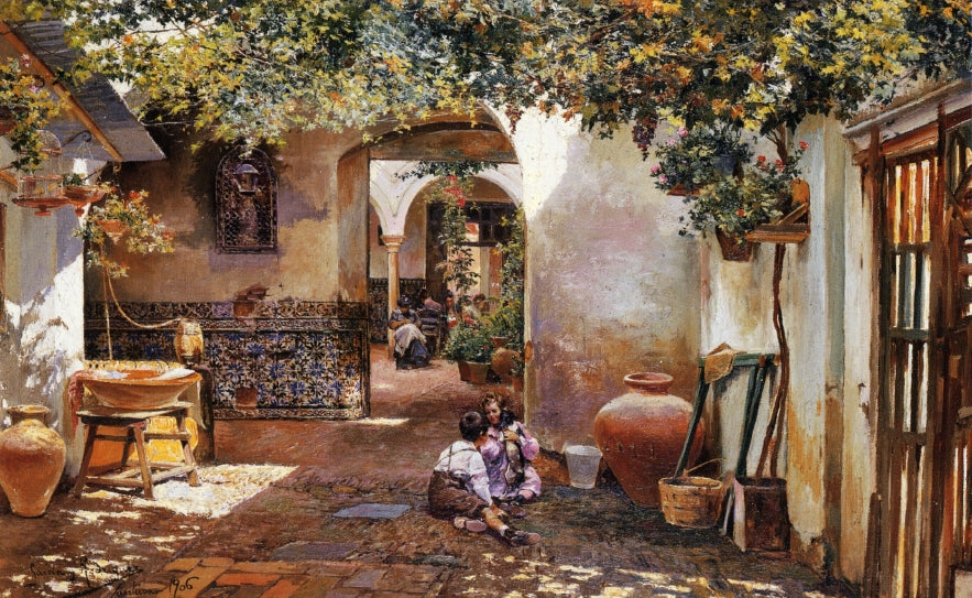 Patio with Children by Manuel Garcia y Rodriguez,A3(16x12")Poster